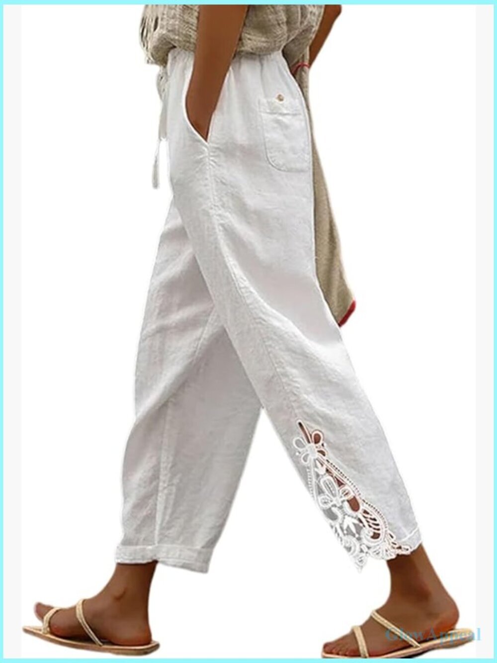 Casual Lightweight Drawstring Elastic Waist Capri Pants with Pockets